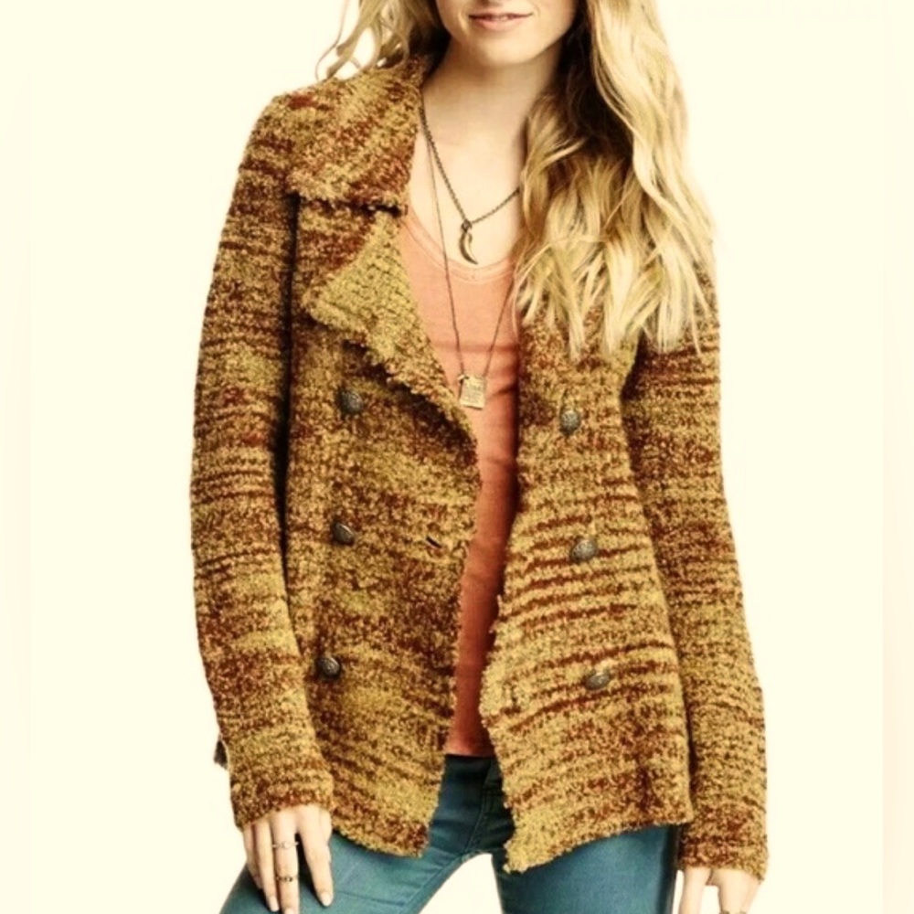 Free People Womens Zebra Yarn Knit Button‎ Down Wool Cardigan Jacket Sz S Autumn - Picture 12 of 12